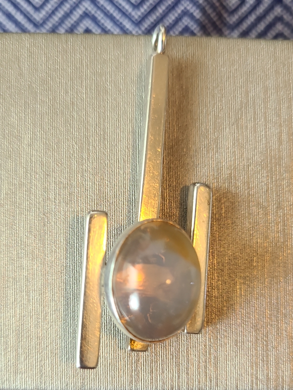 Silver Modern Pendant with Gray Moonstone Cabochon